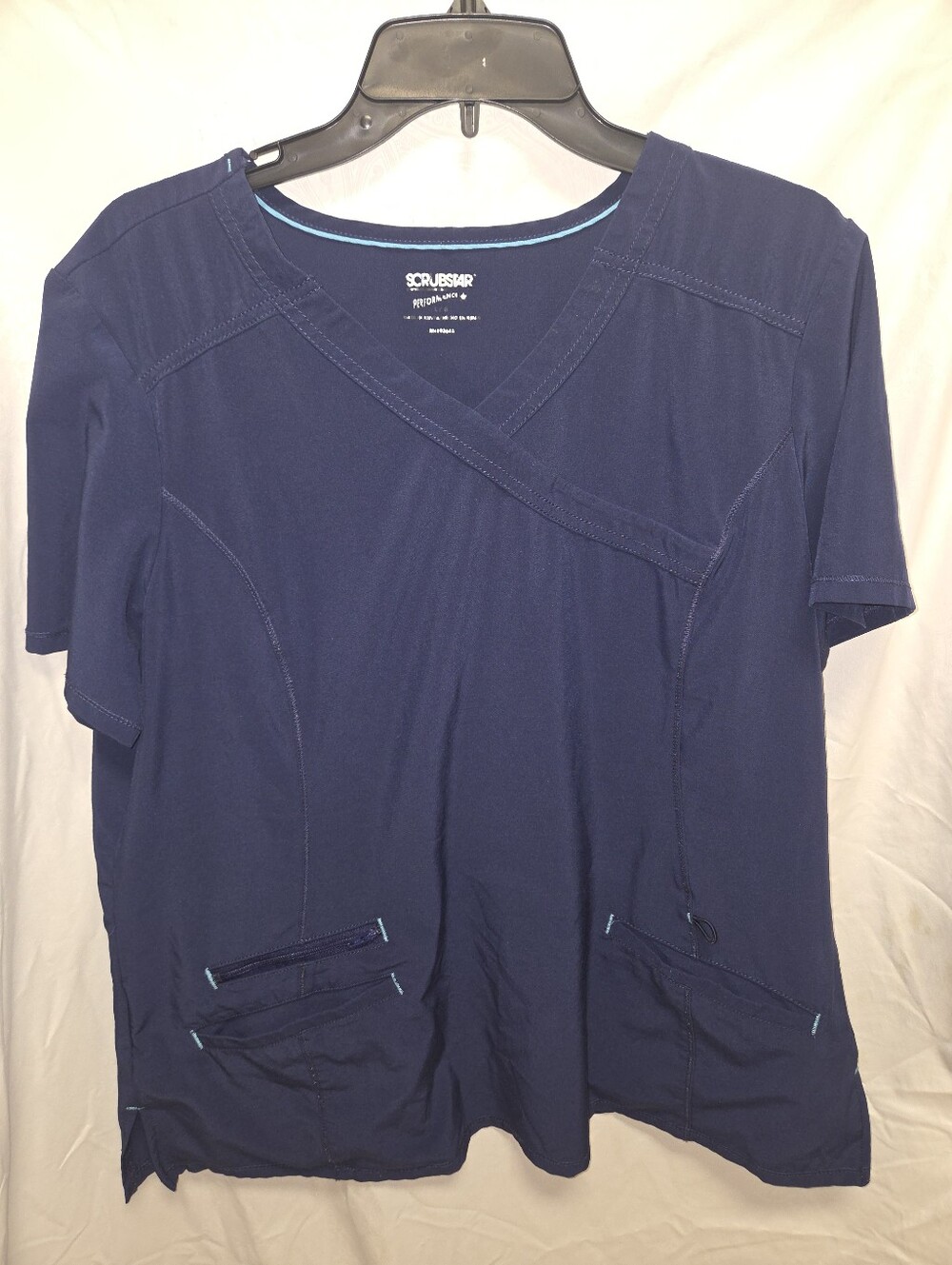 ScrubStar Women's Navy Large Scrub Shirt V Neck Multiple Pockets 27" Length